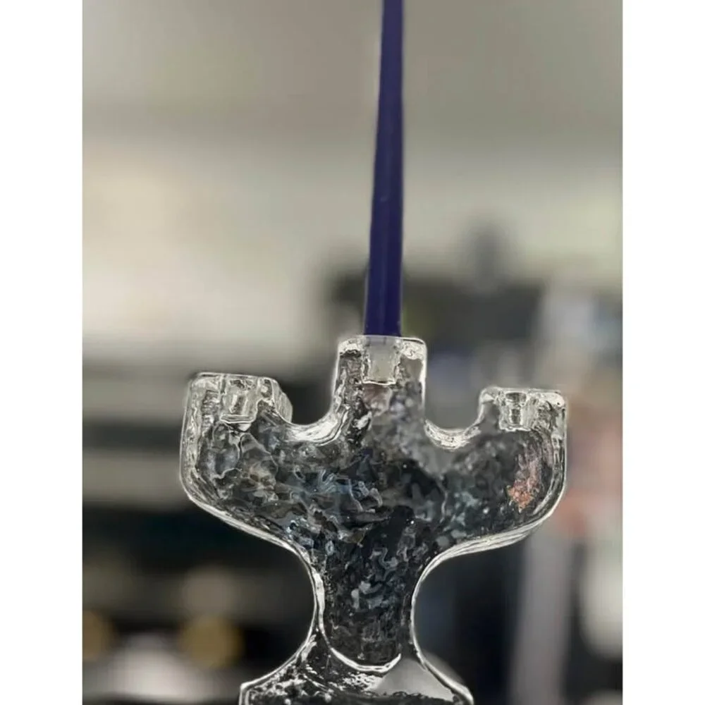MCM Pukeberg clear candle holder, designed by Staffan Gellerstedt